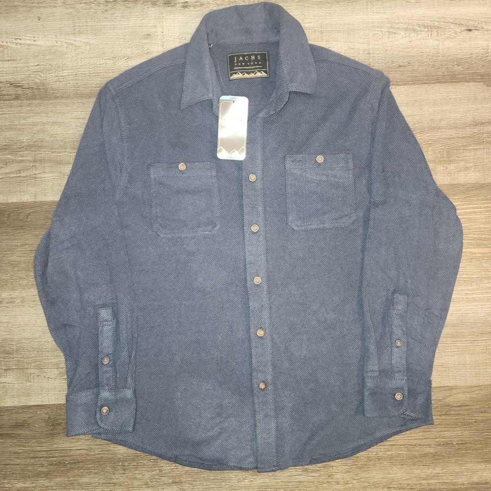 NWT Jachs NY Mens Knit Long Sleeve Button Down Shirt Navy Blue Large